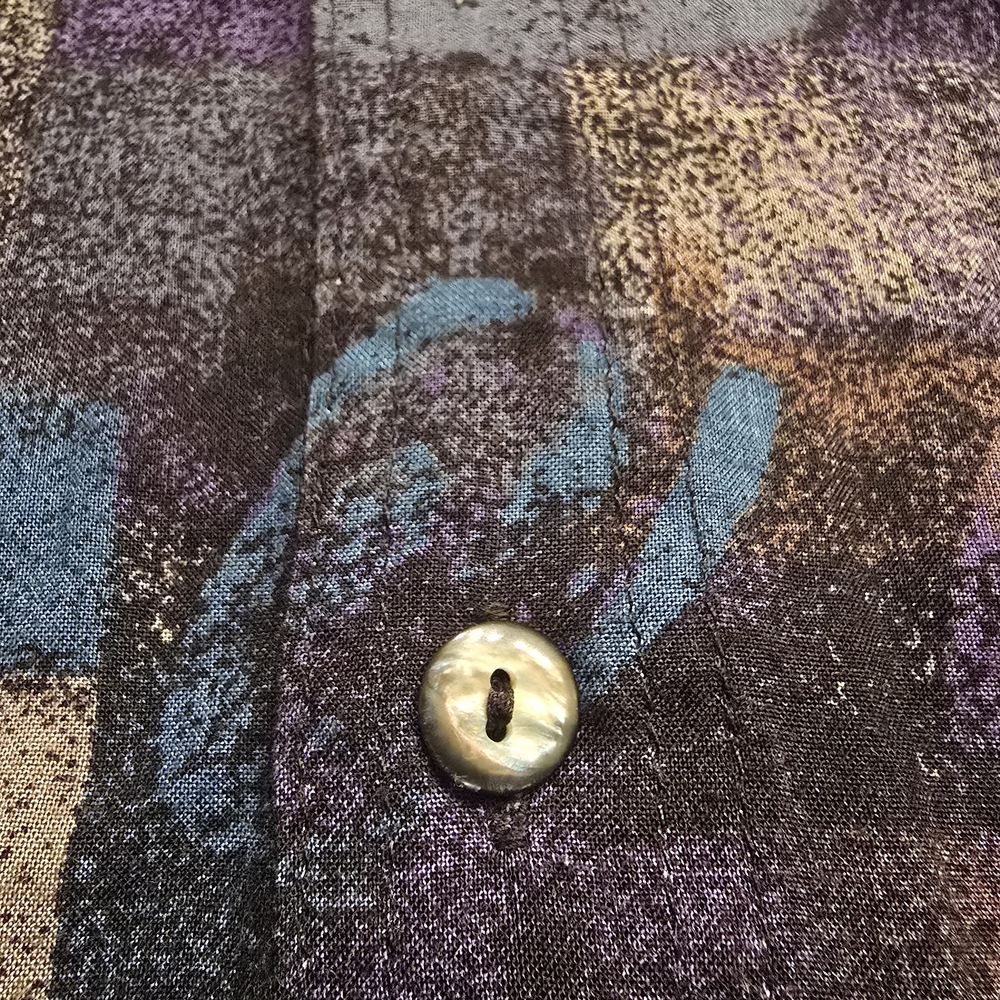 Vintage 1980s Stefano Man Abstract Rayon Shirt XL Geometric Purple Teal Button - Picture 3 of 5